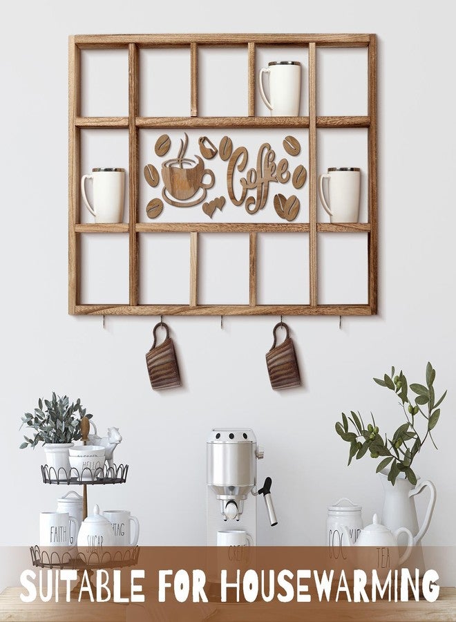 Cinnvoice Oversize Coffee Mug Display Shelf for Wall Wood Coffee Mug Rack Wall Mounted Shelf Cubes Cup Hooks Hanger with Bar Sign Decor for Kitchen Station Bar Accessories(Brown) - Image 4